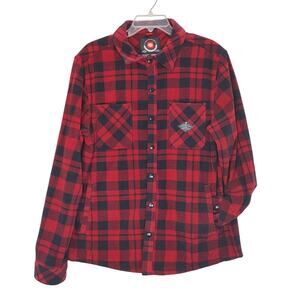 686 Sierra Fleece Flannel Shirt Jacket Oxblood Plaid Snap Button Mens Large